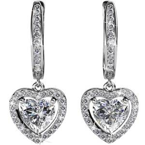 Sale: 18K White Gold Heart Crystal Huggie Earrings "Angelica"