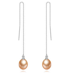 925 Sterling Silver threader earrings AAA grade (genuine) pearls "Clara" (Peach)
