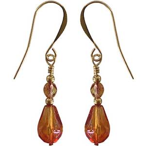 Gold Drop Crystal Orange-Red Earrings "Sundrop"