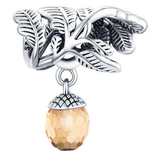 925 Sterling Silver Oak Leaf Charm with Crystal Oak