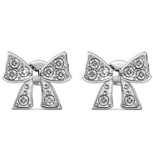 Sale: 18K White Gold Crystal Bow Stud Earrings 'Sabrina"