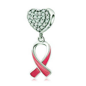 Sale: 925 Sterling Silver Charm with red ribbon "Survivor"