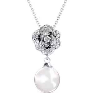 18K White Gold Rose Pearl Necklace "Rosalie"