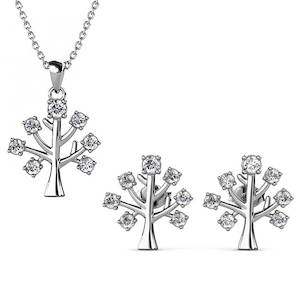 18K White Gold Crystal Jewellery Set "Tree of Life"
