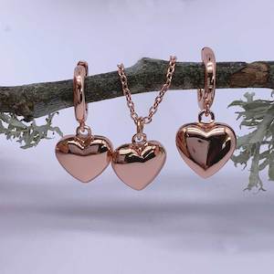Rose Gold Jewellery Set with Rose Gold Dangle Heart "Vida" (10mm)