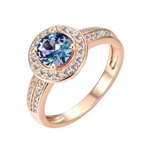 Rose-Gold Crystal Alexandrite Ring "Halo"