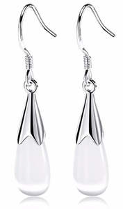 925 sterling silver teardrop earrings with cat eye stone "Khloe" (white)