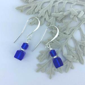 925 Sterling Silver Premium Crystal Drop Earrings "Fantasy" (Blue)