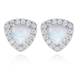 All: Silver Opal Stud Earrings "Alora" (White)