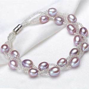 Silver Bracelet with Pearls on three strands "Luguana" (Grape)
