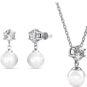Bridal And Wedding: 18K White Gold Crystal Pearl Jewellery Set "Tanya"