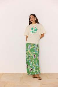 Mink Pink: PRE-ORDER NOVEMBER - ZOE BIAS MIDI SKIRT - GREEN FLORAL