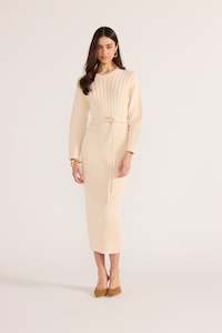 PIPPER RIB KNIT MIDI DRESS CREAM