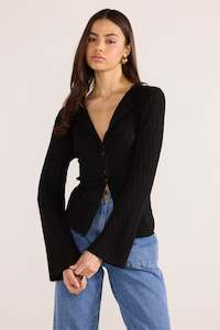 Mink Pink: JOHNNA BUTTON KNIT TOP -  BLACK