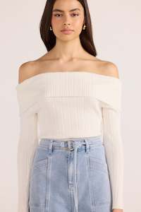 Mink Pink: ZOE OFF SHOULDER KNIT TOP OFF-WHITE