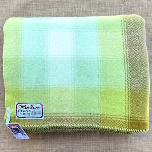 Double Blankets: Super Bright Retro Greens & Olive DOUBLE New Zealand Wool Blanket