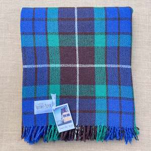 Clan Collection: Smooth Blue & Green Classic TRAVEL RUG Pure Wool Blanket