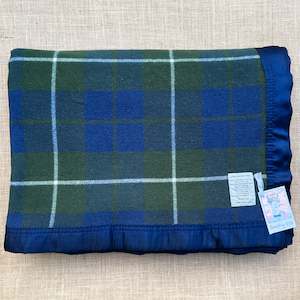 The Poppa Collection: Forest Vibe Green & Navy QUEEN/ Pure Wool Blanket