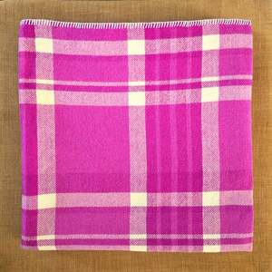 Frontpage: Magenta and Cream Check DOUBLE New Zealand Wool Blanket
