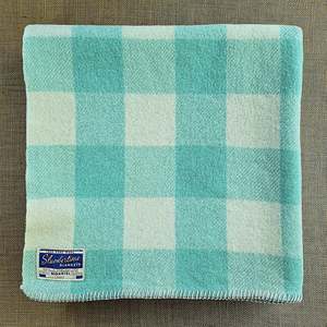 Frontpage: Mint & Cream Check SINGLE New Zealand Wool Blanket