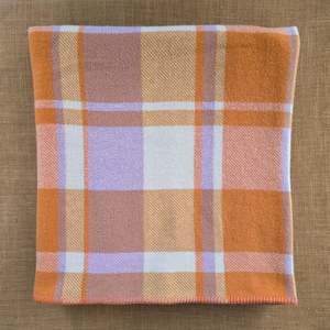 Pretty Pastels: Orange, Lavender and Cream Check KING SINGLE/DOUBLE New Zealand Wool Blanket