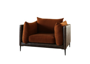 Lodge 1.5 Chair Covered in Textilia Archive colour Russet / Italian Coffee Leather