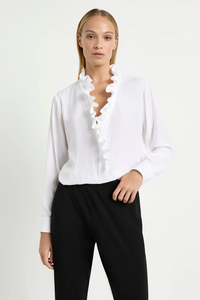 Mela Purdie: Mela Purdie – Frill Neck Blouse F67 8497 White