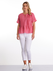 MARCO POLO – YTMS44551 S/S Pleat Front Top Hibiscus