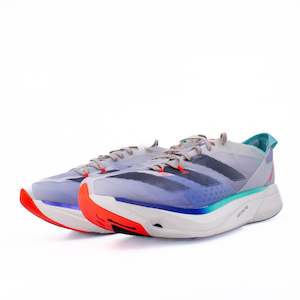 Mens Road running: Adidas Adios Pro 3 (D Standard) Mens Off White / Aurora Ink / Flash Aqua