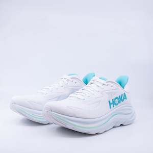 Hoka One One: Hoka Clifton 10 (D Wide) Womens White/ Cielo Blue
