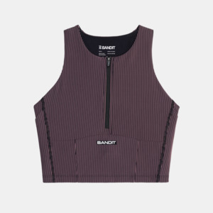 Bandit Striped Cadence™ Zip Front Race Crop - Black with Mauve