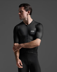 2xu 1: 2XU Aero Hex Tri Sleeved Top (Mens) Black/White