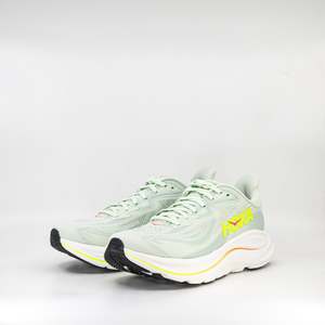 Womens Neutral 1: Hoka Clifton 10 (B Standard) Womens Sea Glass/ Neon Flame