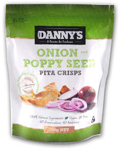 Snacks Sweets 1: Chips Onion & Poppy Seed Pita Crisps Dannys 150g