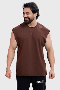 Gym Vest Men: Shell Raw Capsleeves Tank Brown