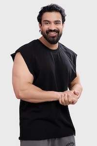 Gym Vest Men: Shell Raw Capsleeves Tank Black