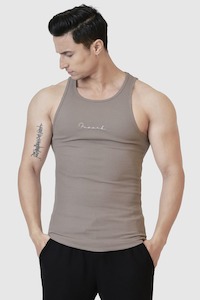 Gym Vest Men: Ribbed Tank Warm Beige
