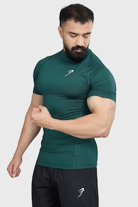 Men Compression Wear: High Neck Compression T-shirt Emerald