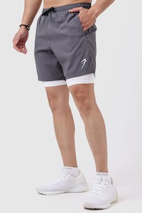 Men Compression Wear: 2 in 1 Compression Shorts Grey with White
