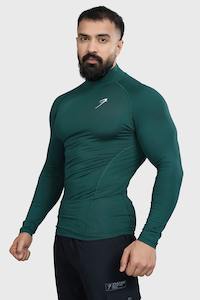 Men Compression Wear: High Neck Compression Full Sleeves T-shirt Emerald
