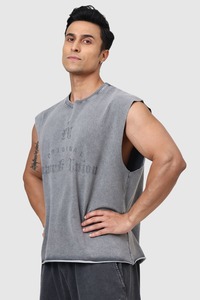Gym Vest Men: Shadow Washed Capsleeves Tank Light Grey