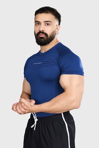 Men Compression Wear: Power Seamless T-shirt Blue/ Fuaark
