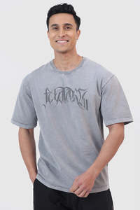 Gym Tshirts For Men: Skull Washed Oversized T-shirt Light Grey