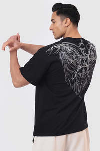 Gym Tshirts For Men: Winged Omen Oversized T-shirt Black