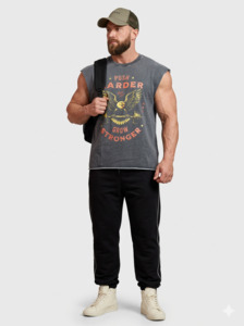 Gym Vest Men: Push Harder Washed Capsleeves Tank Dark Grey