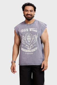 Gym Vest Men: IronWill Washed Capsleeves Tank Light Grey
