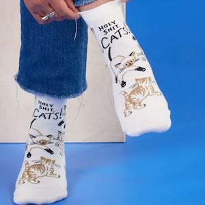 Winter Warmers: Blue Q Socks – Women's Ankle - Holy Shit. Cats!