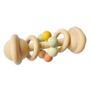 O B Designs: Organic Beechwood & Silicone Rattle - Multi