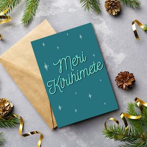 Christmas Cards: Christmas Greeting Card - Blue Meri Kirihimete