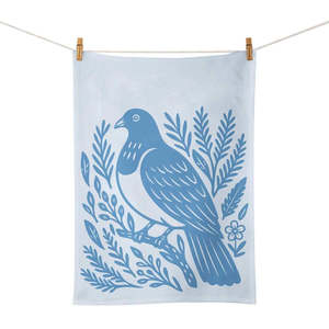 Gifts For Teachers: Woodcut Kereru Tea Towel